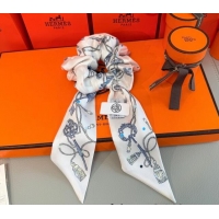Grade Quality Hermes Key Twilly Silk Bandeau Scarf and Hairring Set 4023 White 2025