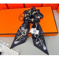 Buy New Cheap Hermes Key Twilly Silk Bandeau Scarf and Hairring Set 4023 Black 2025