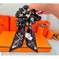 Buy New Cheap Hermes Key Twilly Silk Bandeau Scarf and Hairring Set 4023 Black 2025
