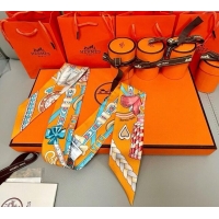 New Design Hermes Harnais de Coeur Twilly Silk Bandeau Scarf 5x86cm H4002 Orange 2025