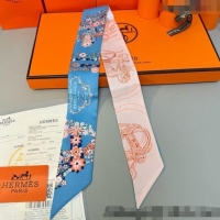 Good Taste Hermes Brides de Gala en Fleurs Twilly Silk Bandeau Scarf 5x86.5cm H4004 Blue 2025