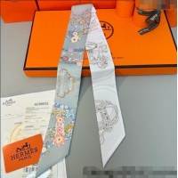 Shop Discount Hermes Brides de Gala en Fleurs Twilly Silk Bandeau Scarf 5x86.5cm H4004 Grey/White 2025