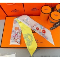 Best Price Hermes Brides de Gala en Fleurs Twilly Silk Bandeau Scarf 5x86.5cm H4004 Grey/Yellow 2025