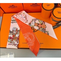 Cheapest Hermes Brides de Gala en Fleurs Twilly Silk Bandeau Scarf 5x86.5cm H4004 Orange/Pink 2025
