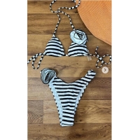 Best Quality Same Rose 90s Striped Bikini Bottoms Swimsuit P0092 White/Black