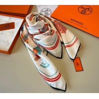 Buy Grade Hermes Funny Ice Cream Silk Square Scarf 90x90cm H4027 White 2025