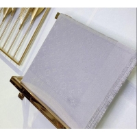Famous Brand Louis Vuitton Classic Silk Wool Shawl Scarf 140cm with Silver-Tone Lurex V4030 Light Grey 2025