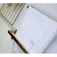 Popular Style Louis Vuitton Classic Silk Wool Shawl Scarf 140cm with Silver-Tone Lurex V4030 White 2025