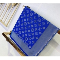 New Design Louis Vuitton Classic Silk Wool Shawl Scarf 140cm with Silver-Tone Lurex V4030 Blue 2025