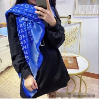 New Design Louis Vuitton Classic Silk Wool Shawl Scarf 140cm with Silver-Tone Lurex V4030 Blue 2025