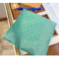 Top Design Louis Vuitton Classic Silk Wool Shawl Scarf 140cm with Silver-Tone Lurex V4030 Light Green 2025