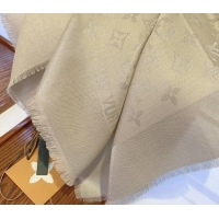 Buy New Cheap Louis Vuitton Classic Silk Wool Shawl Scarf 140cm with Silver-Tone Lurex V4030 Light Beige 2025