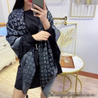 Best Price Louis Vuitton Classic Silk Wool Shawl Scarf 140cm with Silver-Tone Lurex V4030 Black 2025