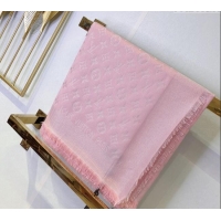 Top Quality Louis Vuitton Classic Silk Wool Shawl Scarf 140cm with Silver-Tone Lurex V4030 Light Pink 2025