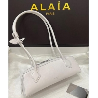 Top Design Alaia Le Tecket Small Long Shoulder bag in Grained Leather 68168 White 2025