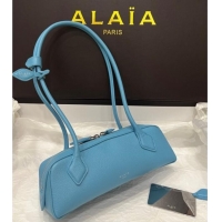 Best Product Alaia Le Tecket Small Long Shoulder bag in Grained Leather 68168 Light Blue 2025
