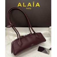 Best Wholesale Alaia Le Tecket Small Long Shoulder bag in Grained Leather 68168 Dark Burgundy 2025