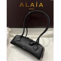 Top Quality Alaia Le Tecket Small Long Shoulder bag in Grained Leather 68168 Black 2025