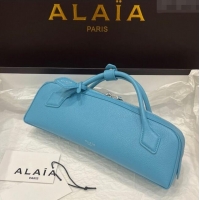 New Product Alaia Le Tecket Long Clutch bag in Grained Leather 68169 Light Blue 2025