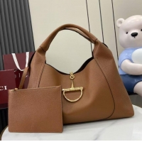 ​Best Grade Gucci Softbit Leather Maxi Top Handle Bag with Oversized Half Horsebit 837466 Brown 2025