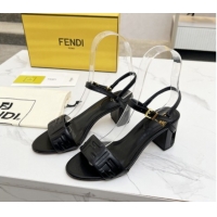 Durable Fendi Delfina Medium Heel Sandals 6cm in FF Leather Black 0425132