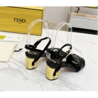 Buy Luxury Fendi Delfina Medium Heel Sandals 6cm in Snakeskin Embossed Leather Black 0425133