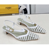 Grade Quality Fendi FFold Slingbacks Heeled Sandals 5cm in Bonded Leather Stripes White/Green 0425136