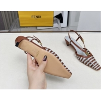 Stylish Fendi FFold Slingbacks Heeled Sandals 5cm in Bonded Leather Stripes Brown/Green 0425138
