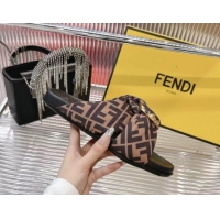 Best Product Fendi Feel Flat Slides Sandal in FF Satin with D-ring Buckle Brown 0425139