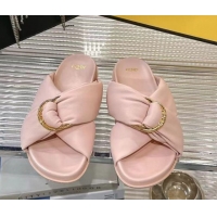 Top Grade Fendi Feel Flat Slides Sandal in Lambskin Leather with D-ring Buckle Pink 0425140