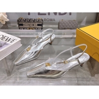 Good Looking Fendi FFold Slingbacks Heeled Sandals 5cm in Eel Emboosed Leather Silver 0425145