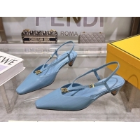 Popular Style Fendi FFold Slingbacks Heeled Sandals 5cm in Eel Emboosed Leather Light Blue 0425146