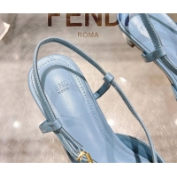 Popular Style Fendi FFold Slingbacks Heeled Sandals 5cm in Eel Emboosed Leather Light Blue 0425146