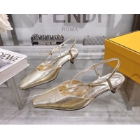 Top Design Fendi FFold Slingbacks Heeled Sandals 5cm in Eel Emboosed Leather Gold 0425147