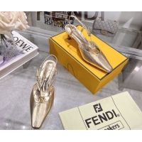 Top Design Fendi FFold Slingbacks Heeled Sandals 5cm in Eel Emboosed Leather Gold 0425147
