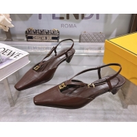 Shop Duplicate Fendi FFold Slingbacks Heeled Sandals 5cm in Eel Emboosed Leather Brown 0425148