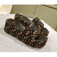 Good Product Fendi Sunshine Platform Slides Sandal 6cm in FF Fabric Brown 0426002