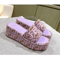 Popular Style Fendi Sunshine Platform Slides Sandal 6cm in FF Fabric Purple 0426005