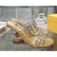 Purchase Fendi First Heel Slides Sandal 10cm in Strass FF PVC Yellow Gold 0426009
