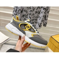 Pretty Style Fendi Forward Sneakers in Leather and Mesh Grey/Yellow 50426012
