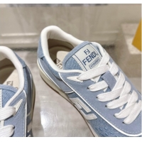 Luxury Cheap Fendi Match Sneakers in Suede and Canvas Blue 0426021