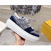 Cheap Price Fendi Match Platform Sneakers 5cm in FF Jacquard and Suede Blue 0426026