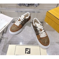 Perfect Fendi Match Platform Sneakers 5cm in FF Jacquard and Suede Tan Brown 0426027