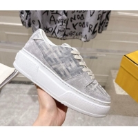 Stylish Fendi Match Platform Sneakers 5cm in FF Jacquard and Suede Light Grey 0426028