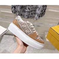 Hot Style Fendi Match Platform Sneakers 5cm in FF Jacquard and Suede Brown 0426030
