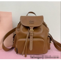 Buy New Cheap Miu Miu Calf leather backpack bag 5BZ042 Brown 2025