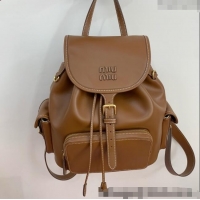 Buy New Cheap Miu Miu Calf leather backpack bag 5BZ042 Brown 2025