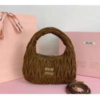 Modern Classic Miu Miu Wander Matelasse Suede Small Hobo bag 5BC125 Brown 2025