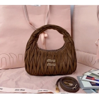High Quality Miu Miu Wander Matelasse Suede Small Hobo bag 5BC125 Dark Brown 2025