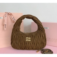 Luxurious Miu Miu Wander Matelasse Suede Medium Hobo bag 5BC153 Brown 2025